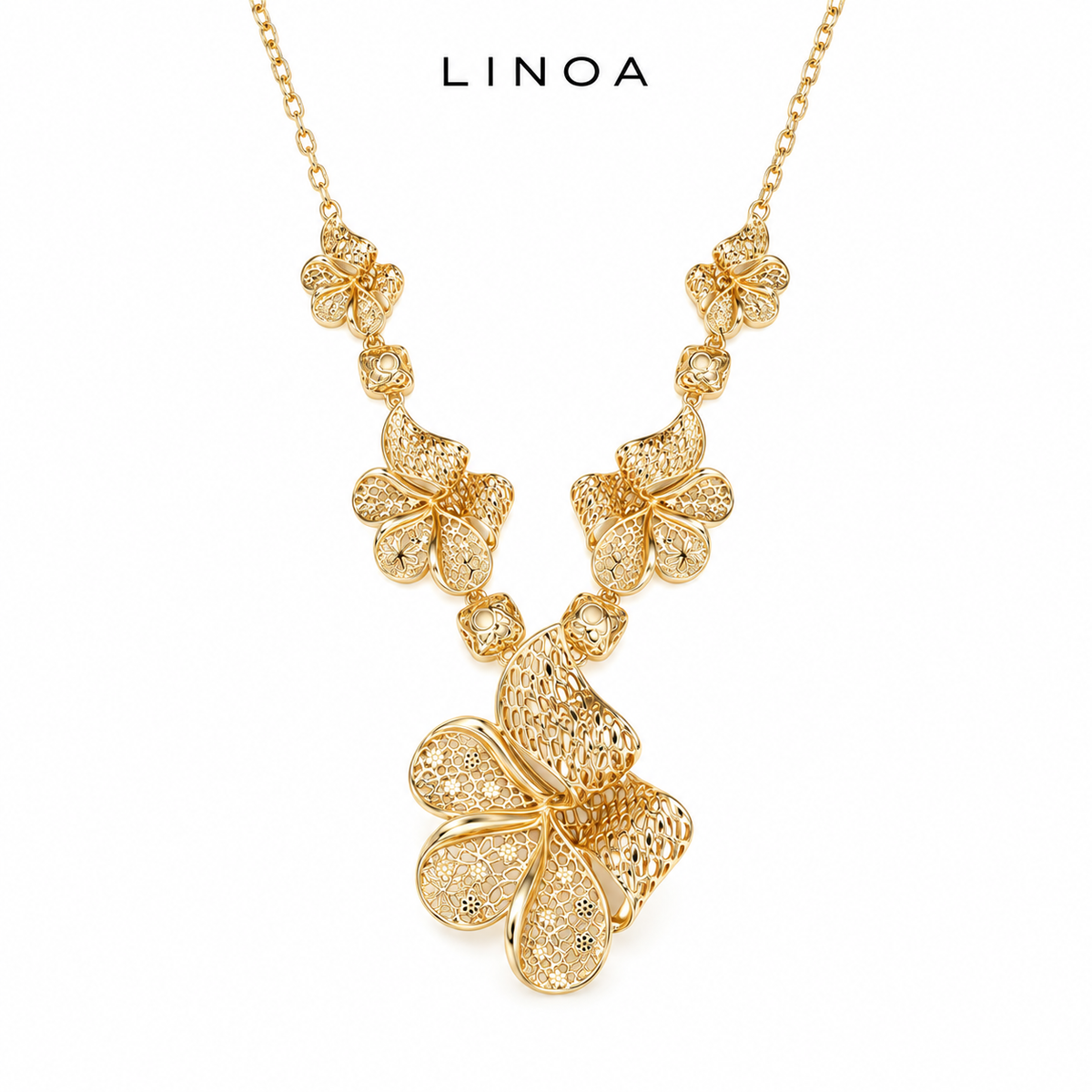 LINOA™ フローラルゴールドネックレス｜華やかに咲く、上品な輝き